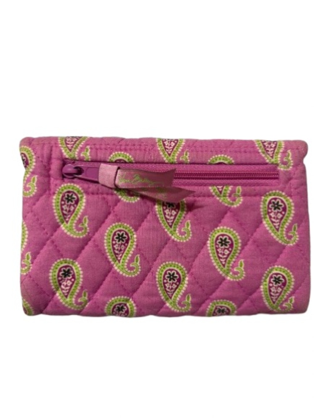 Rare Vera Bradley Bermuda Pink Quilted Tri-Fold Wallet with Paisley Lime Accents - Picture 6 of 15